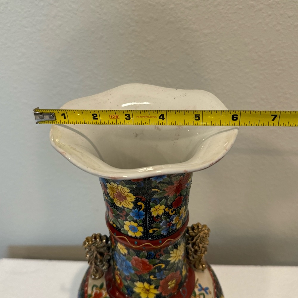 Chinese Antique Double Handle Porcelain Hand Painted Baluster Vase 16 in… - Picture 10 of 12